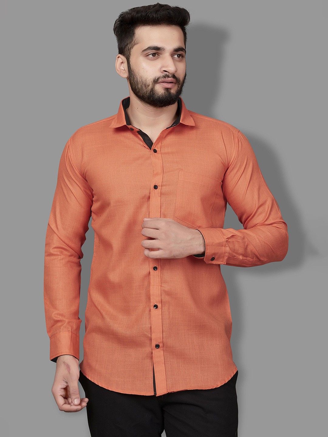 

Indian Fashionista Spread Collar Pure Cotton Formal Shirt, Orange