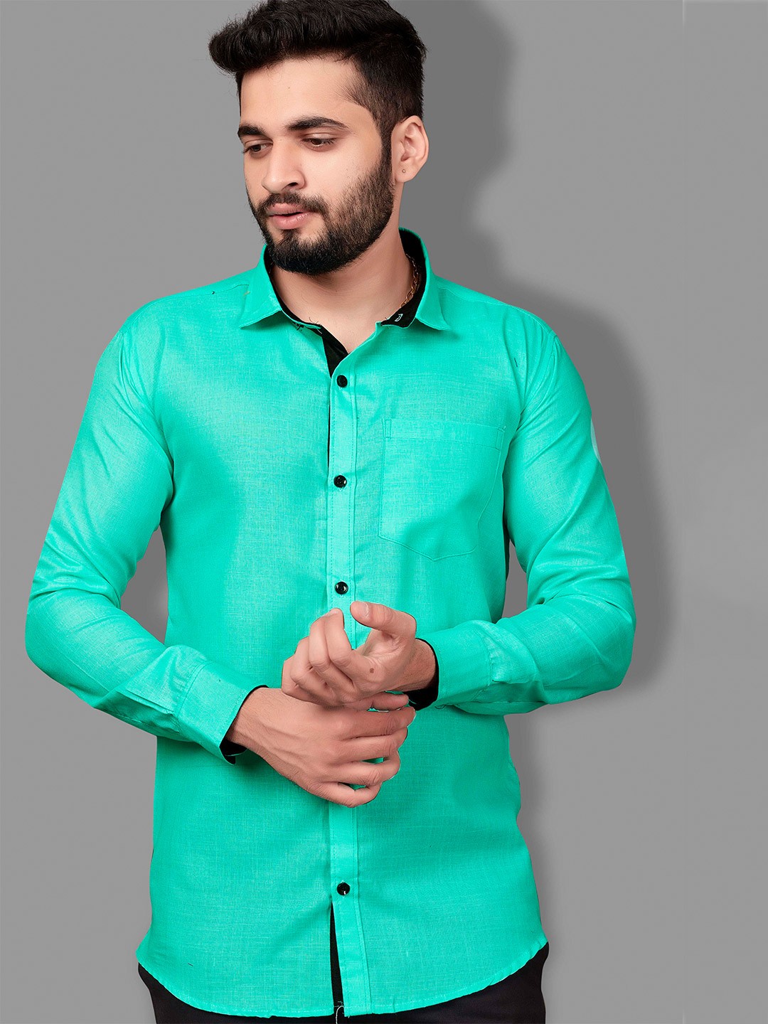 

Indian Fashionista Spread Collar Slim Fit Pure Cotton Shirt, Sea green