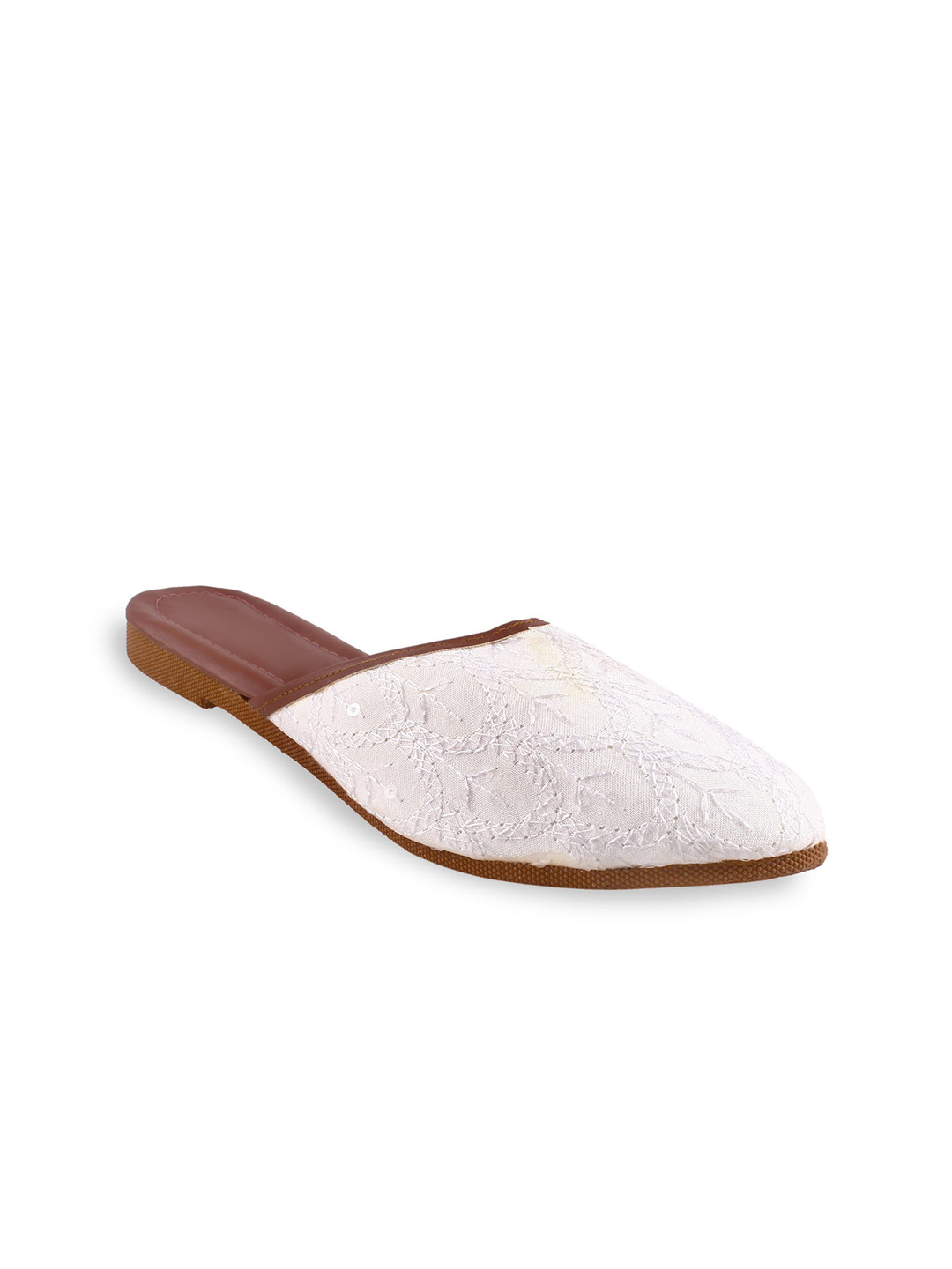 

Apratim Embroidered Ethnic Mules, White