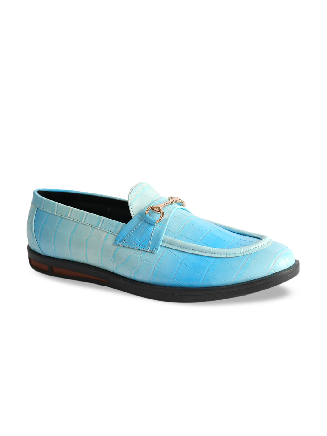 

MONKSTORY Men Textured Embellished Comfort Insole Horsebit Loafers, Blue