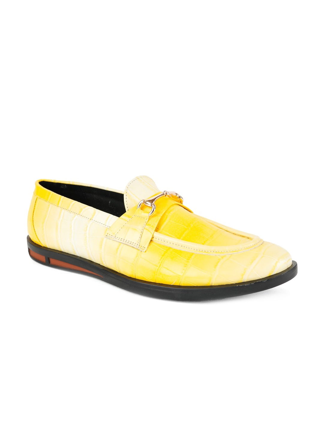 

MONKSTORY Men Textured Embellished Comfort Insole Horsebit Loafers, Yellow