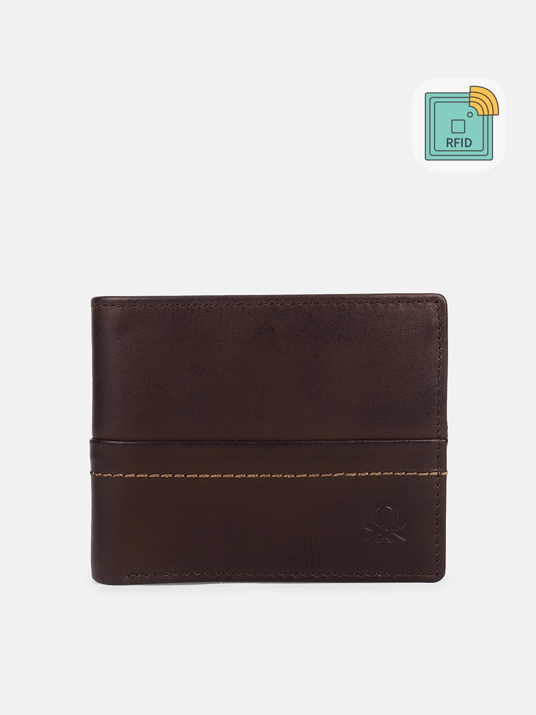 

United Colors of Benetton Men Leather RFID Two Fold Wallet, Brown