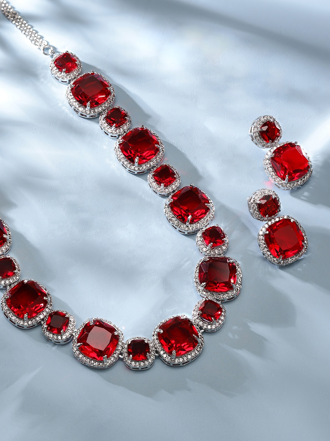 

Rubans Silver-Plated Cubic Zirconia Studded Jewellery Set