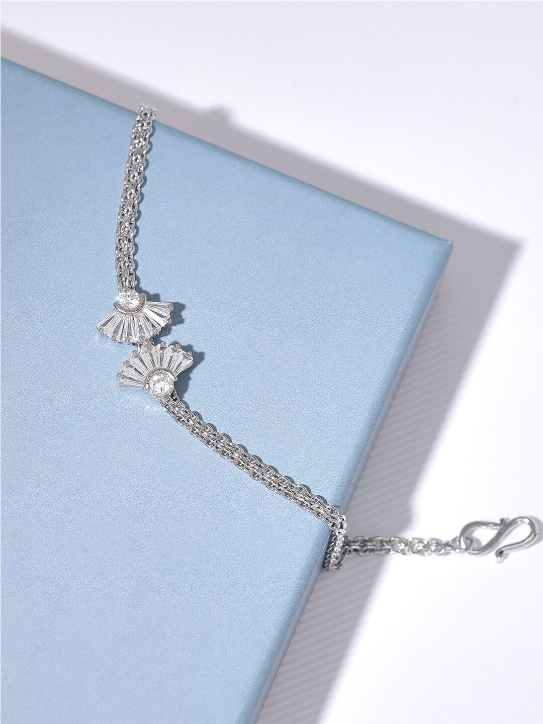 

Rubans Women Brass Rhodium-Plated Link Bracelet, Silver