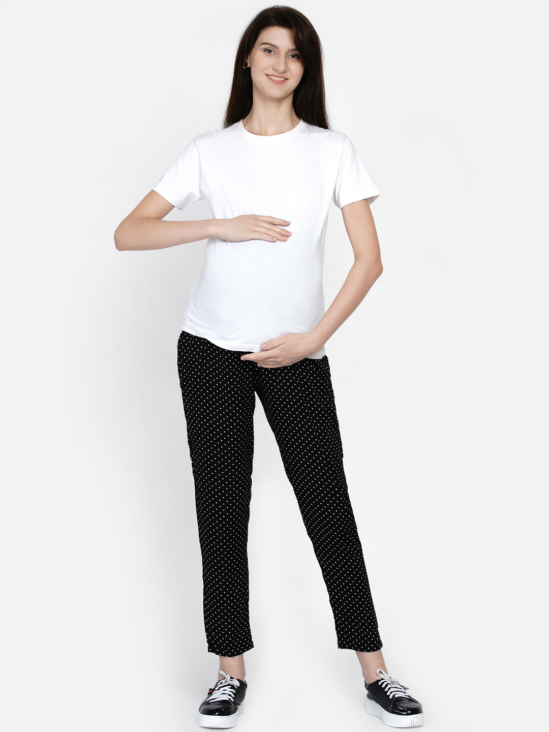 

SIDE KNOT Women Geometric Printed Straight Fit Easy Wash Maternity Trousers, Black