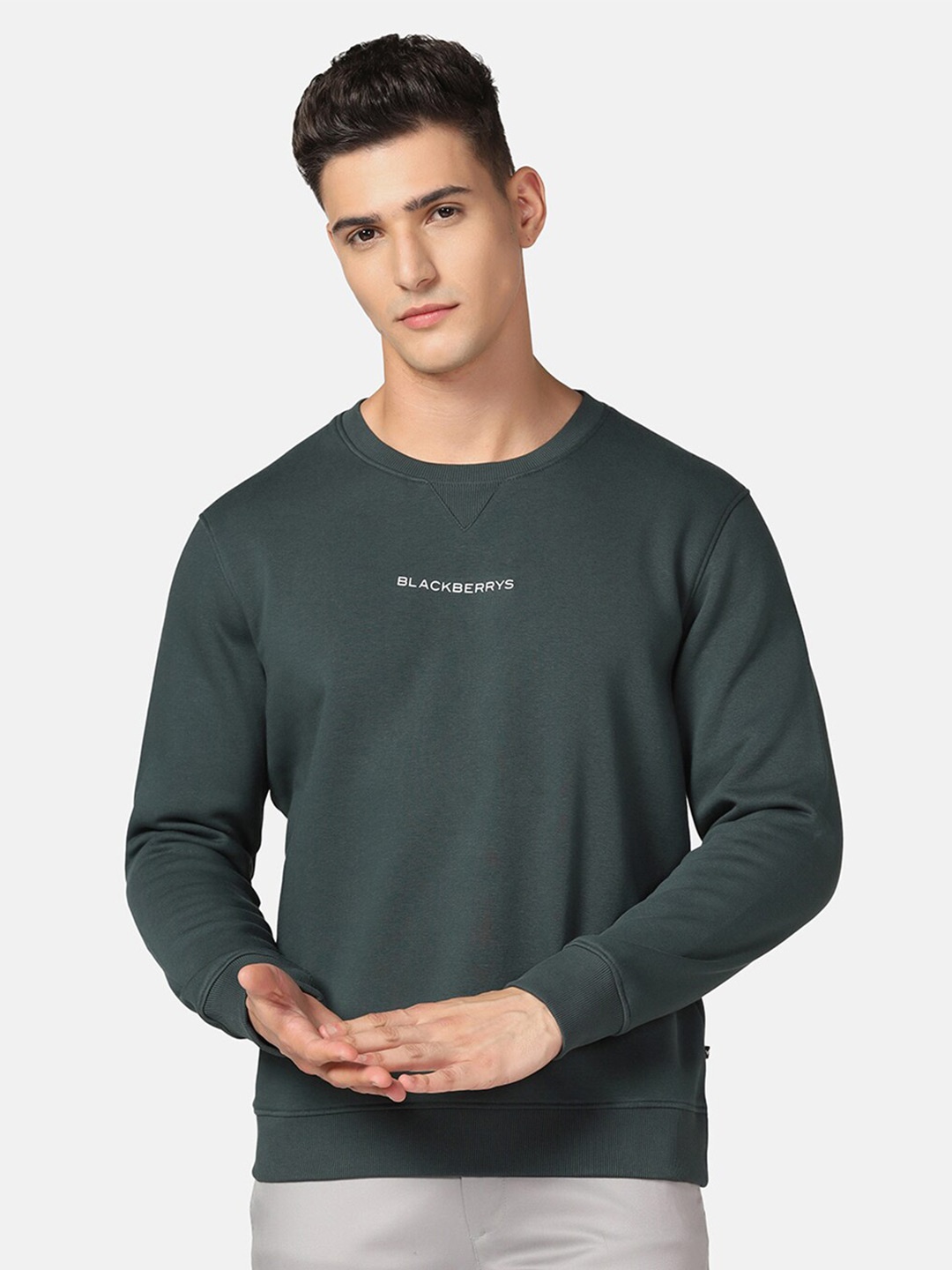 

Blackberrys Round Neck Cotton Sweatshirt, Green