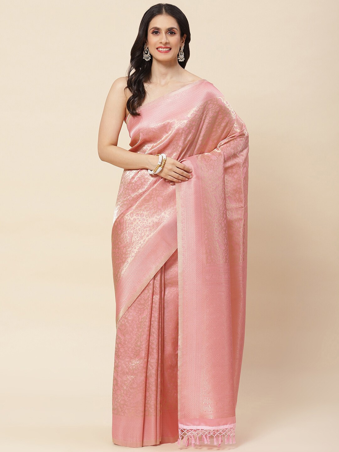 

Meena Bazaar Woven Design Zari Saree, Pink