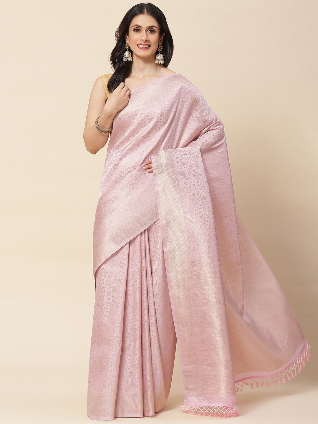 

Meena Bazaar Floral Woven Design Zari Saree, Purple