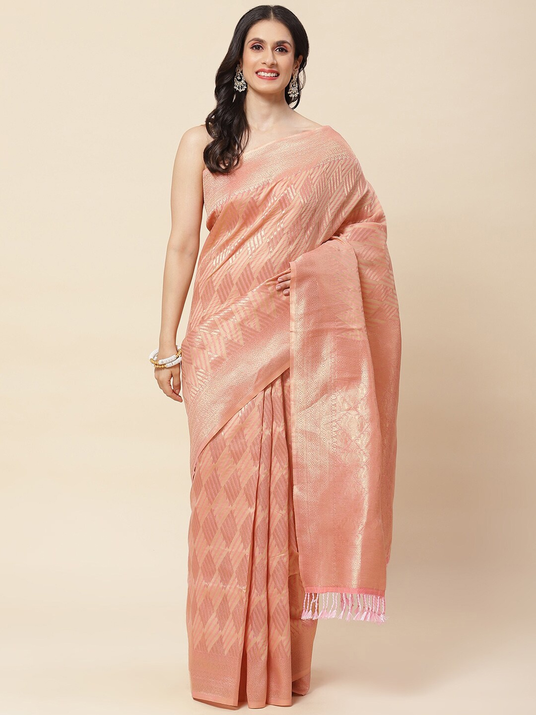 

Meena Bazaar Woven Design Zari Saree, Pink