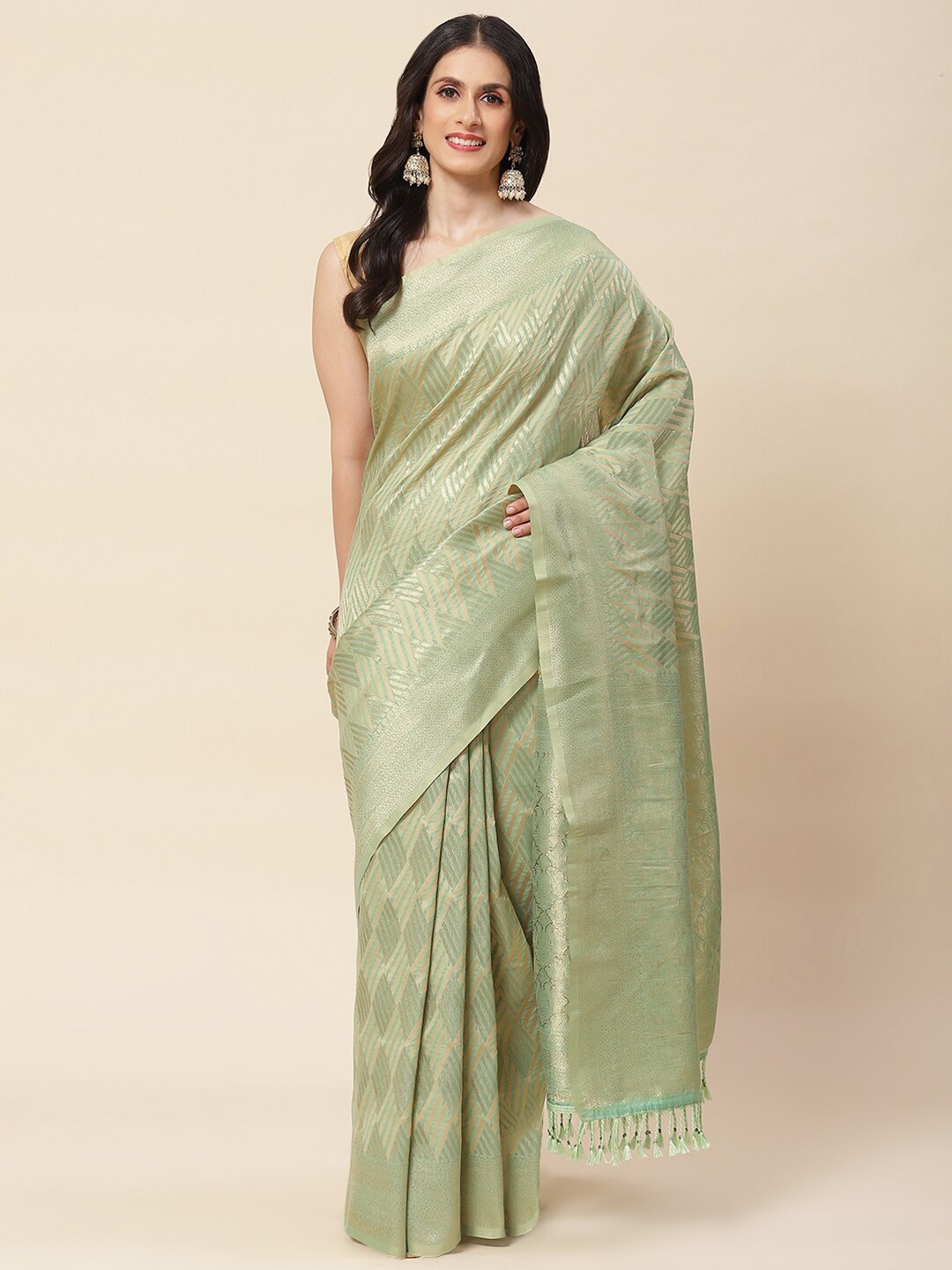 

Meena Bazaar Woven Design Zari Saree, Green