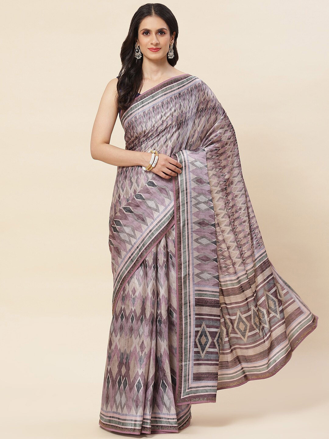 

Meena Bazaar Purple & Grey Satin Saree