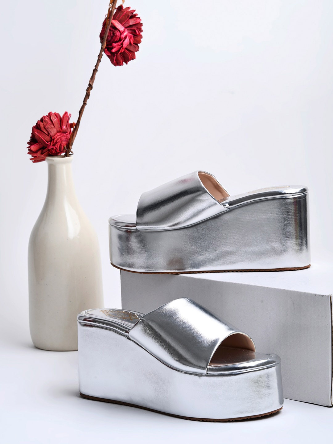 

Shoetopia Peep Toes Wedge Heels, Silver