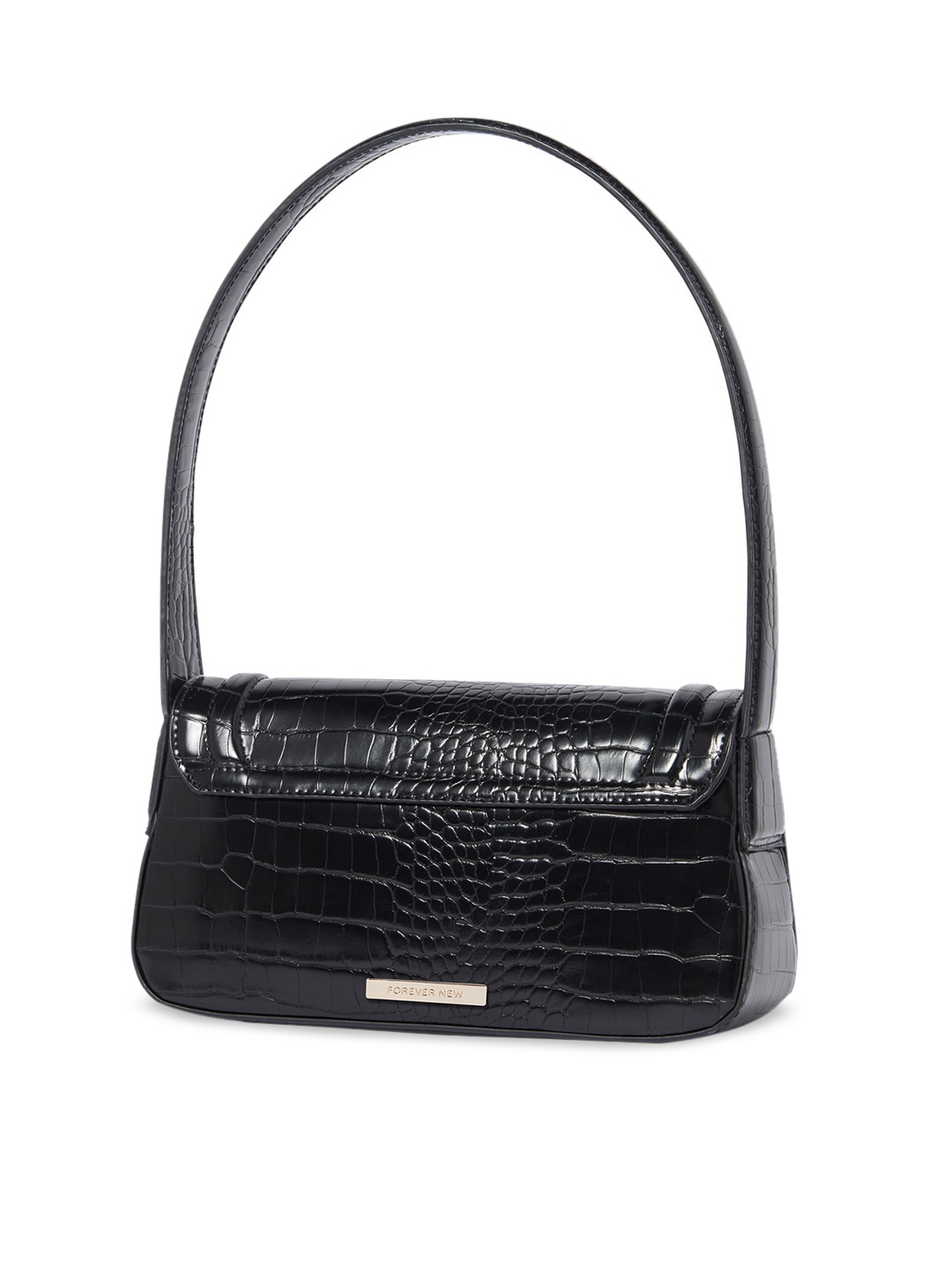 

Forever New Black Animal Textured PU Half Moon Shoulder Bag