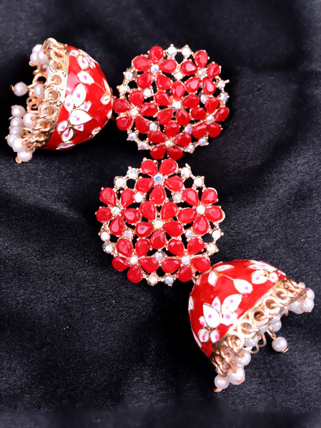 

Krelin Artificial Stone Studded Jhumka Earrings, Red