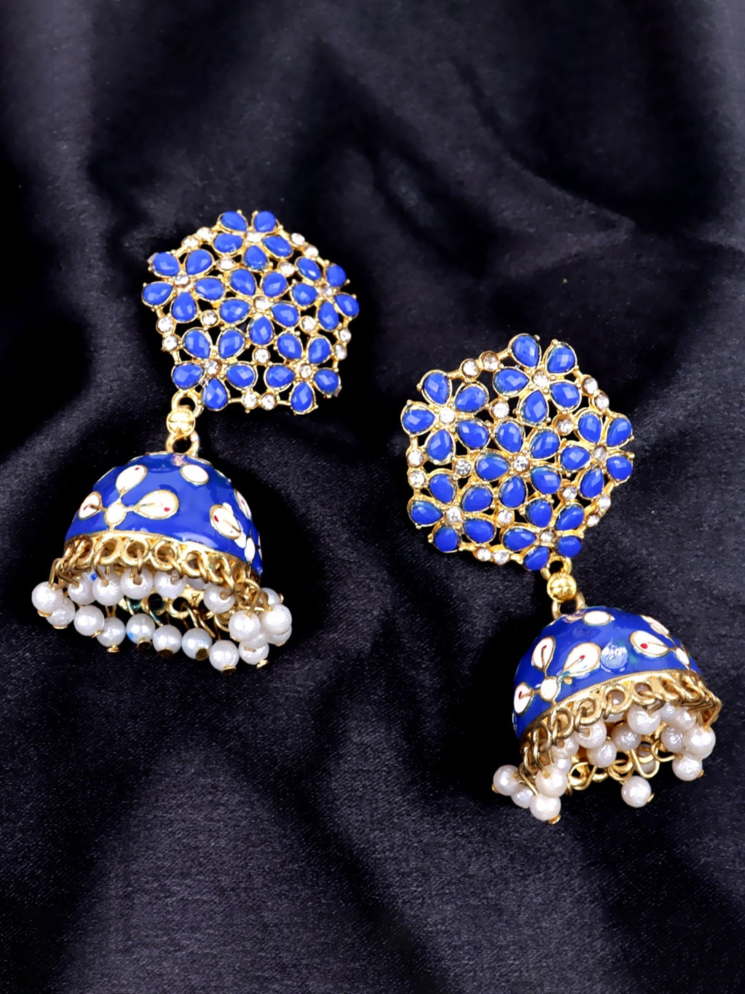 

Krelin Artificial Stoned Studded Jhumkas Earrings, Gold