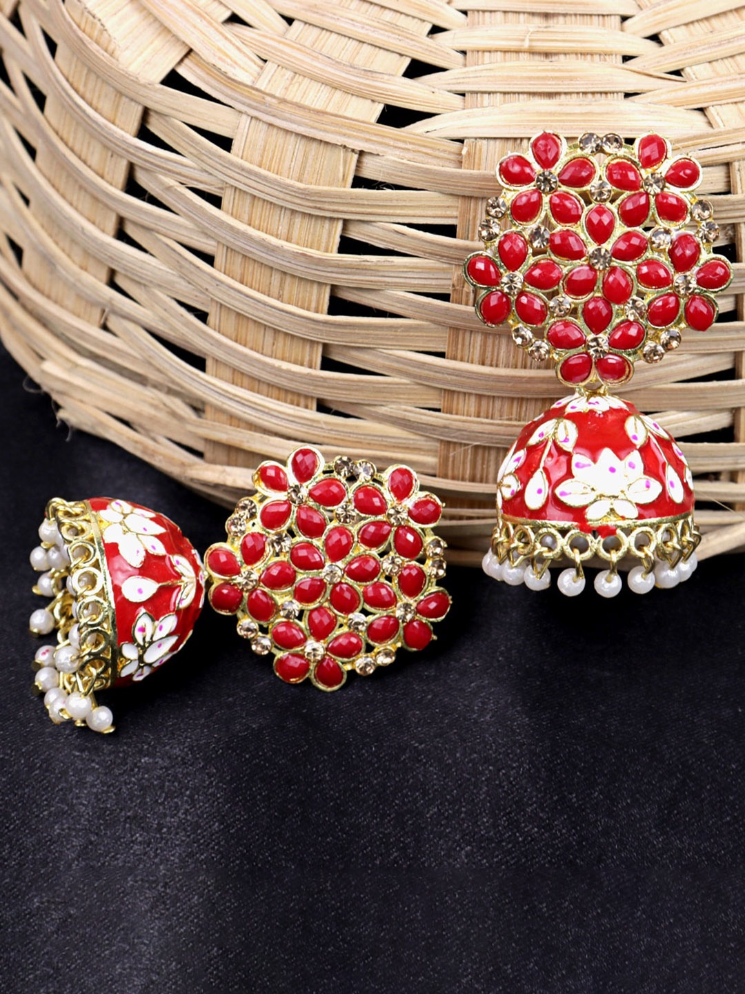 

Krelin Stone Studded Jhumkas Earrings, Red