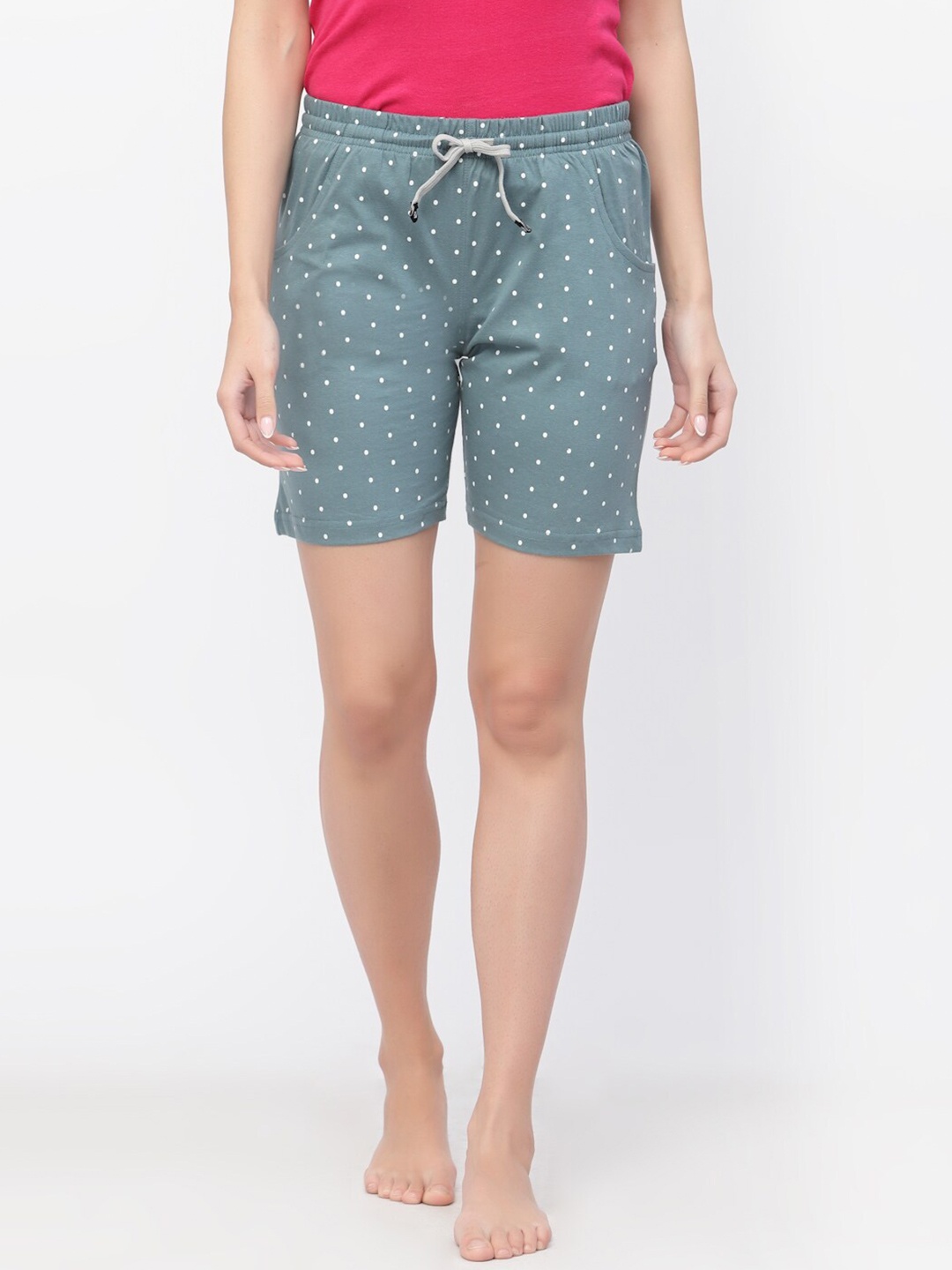 

Floret Women Printed Cotton Lounge Shorts, Grey