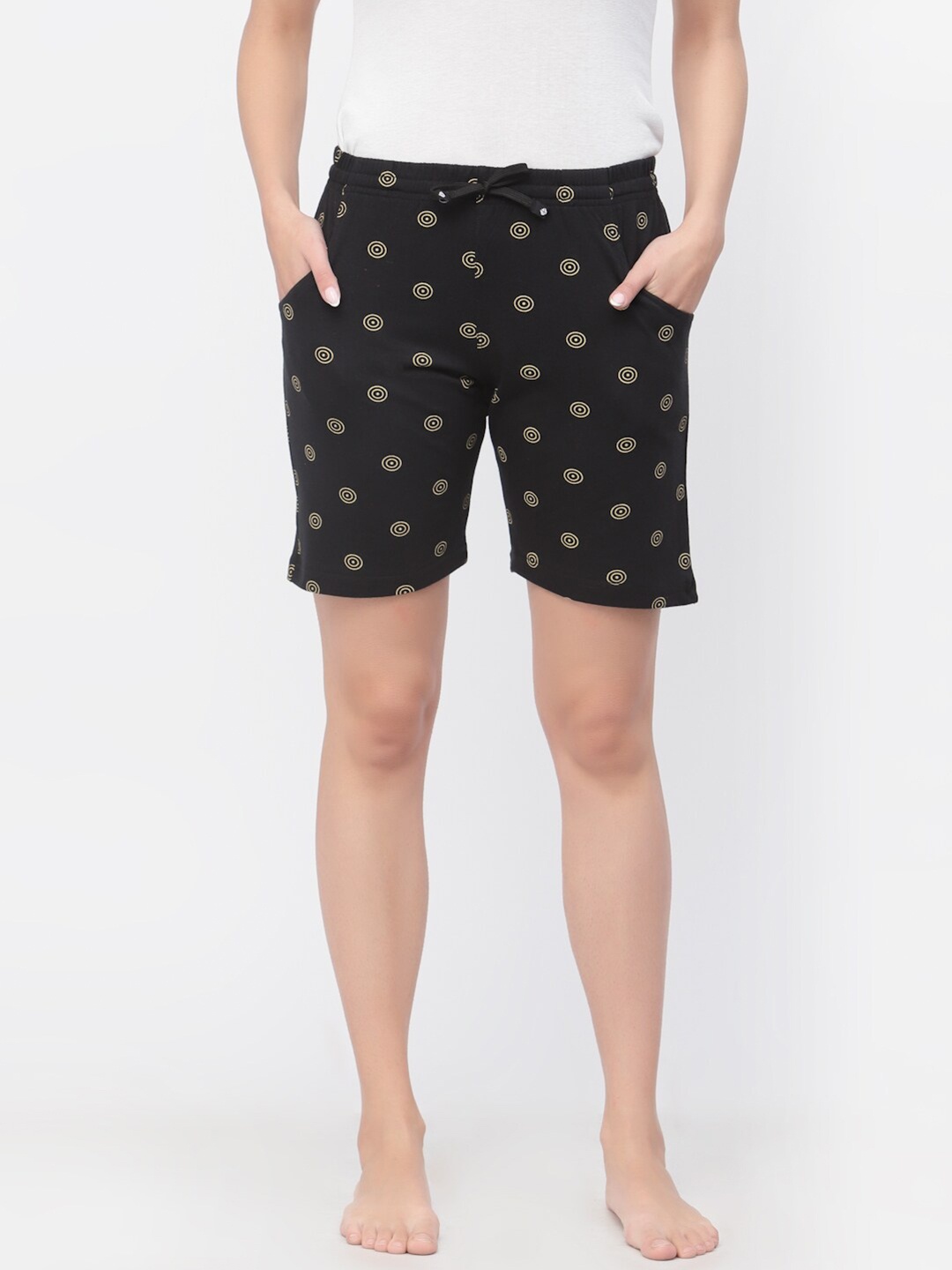 

Floret Women Printed Cotton Lounge Shorts, Black