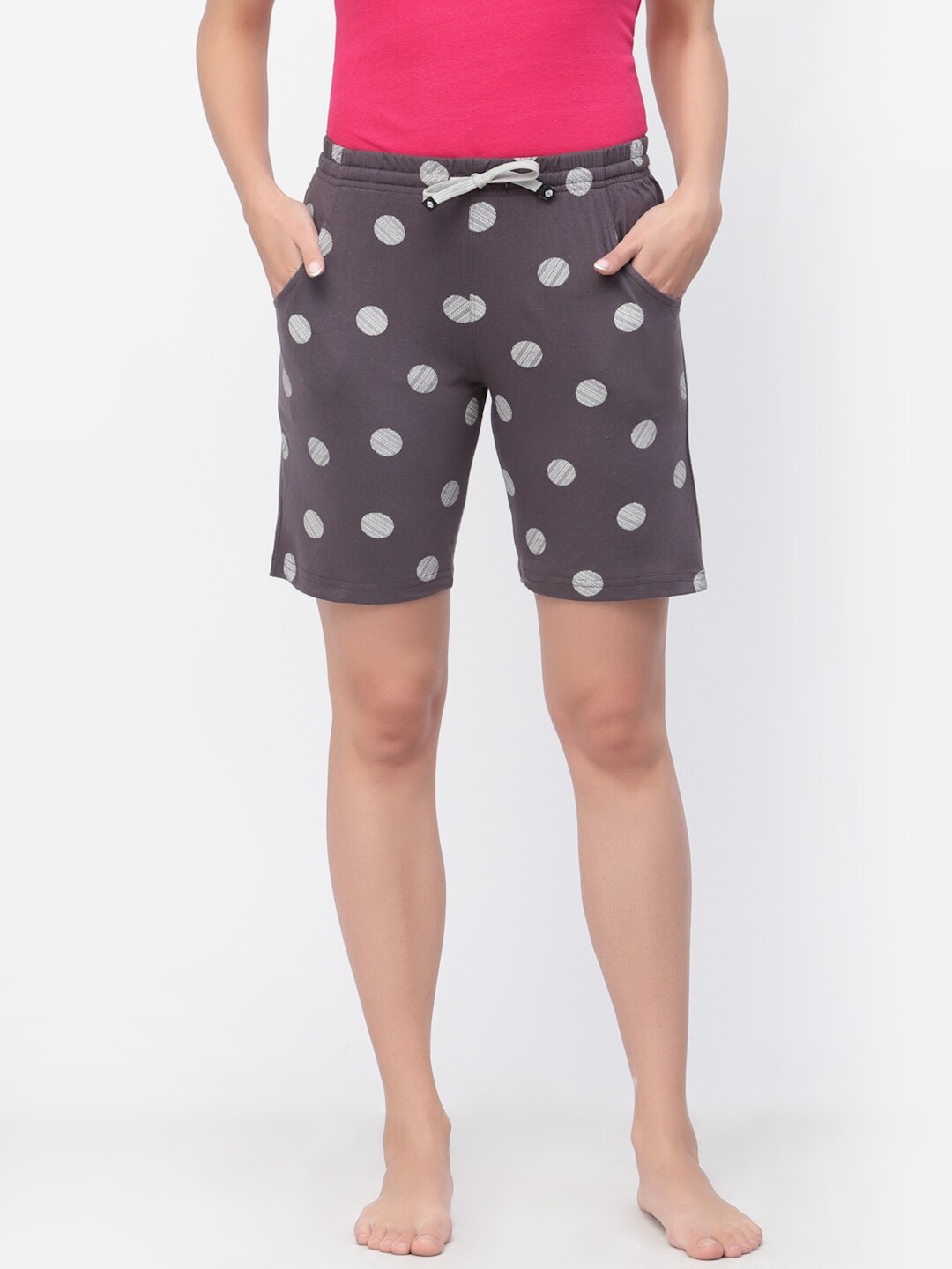 

Floret Women Printed Cotton Lounge Shorts, Grey
