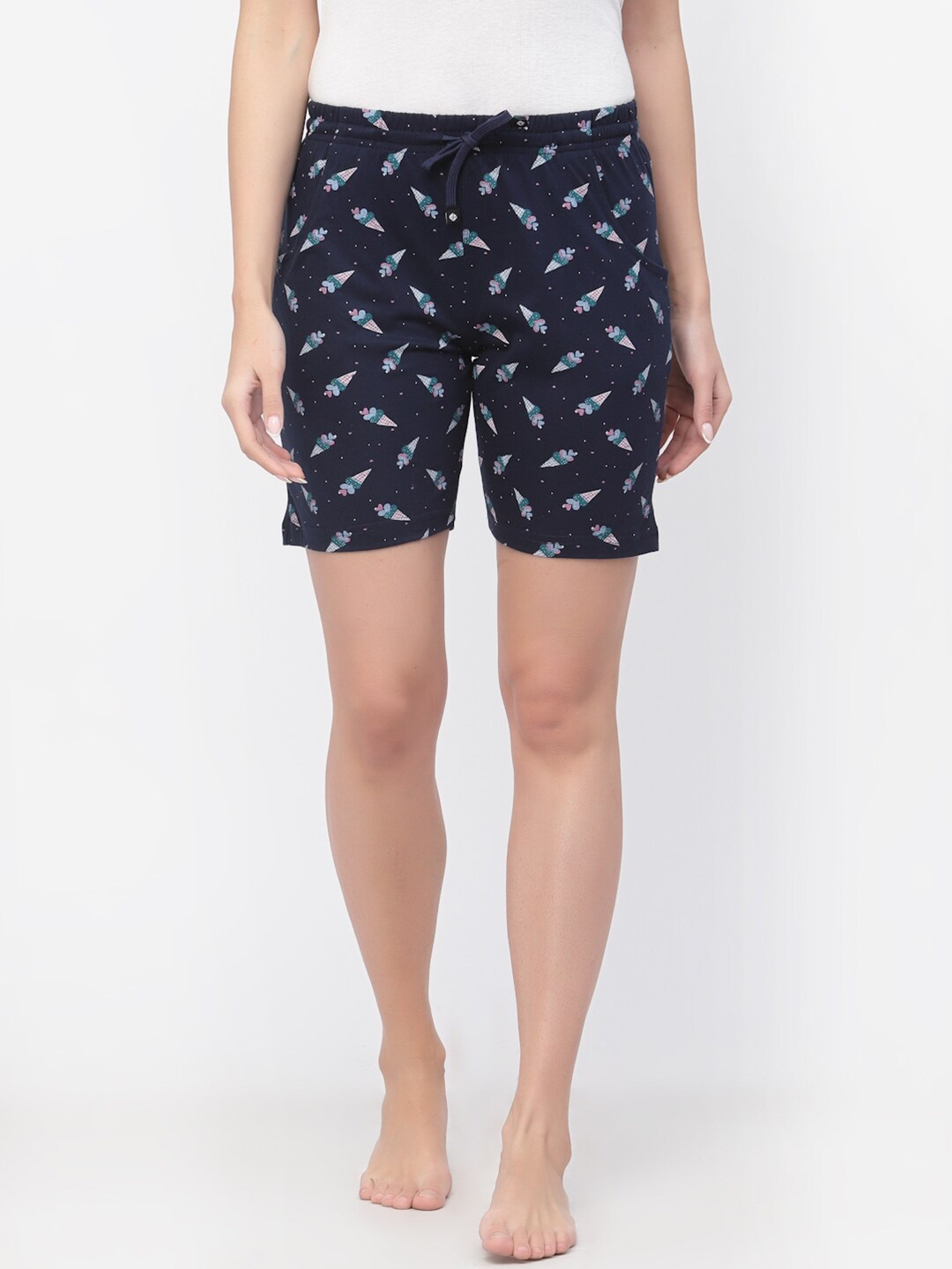 

Floret Women Printed Cotton Lounge Shorts, Navy blue
