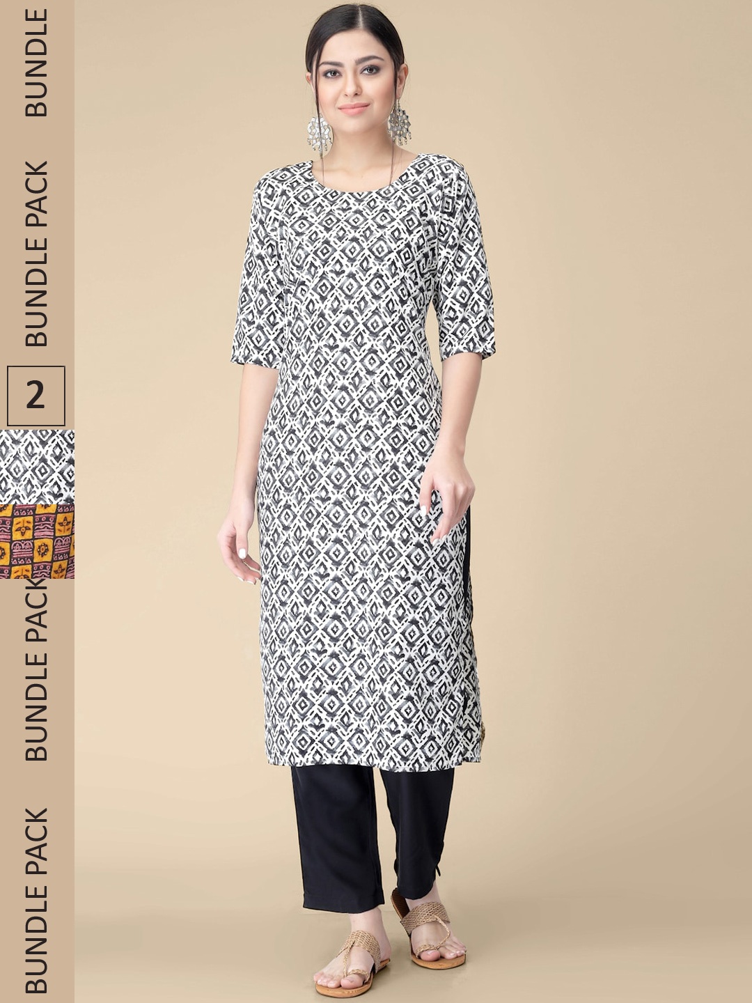 

7Threads Pack Of 2 Printed Straight Kurta, Yellow
