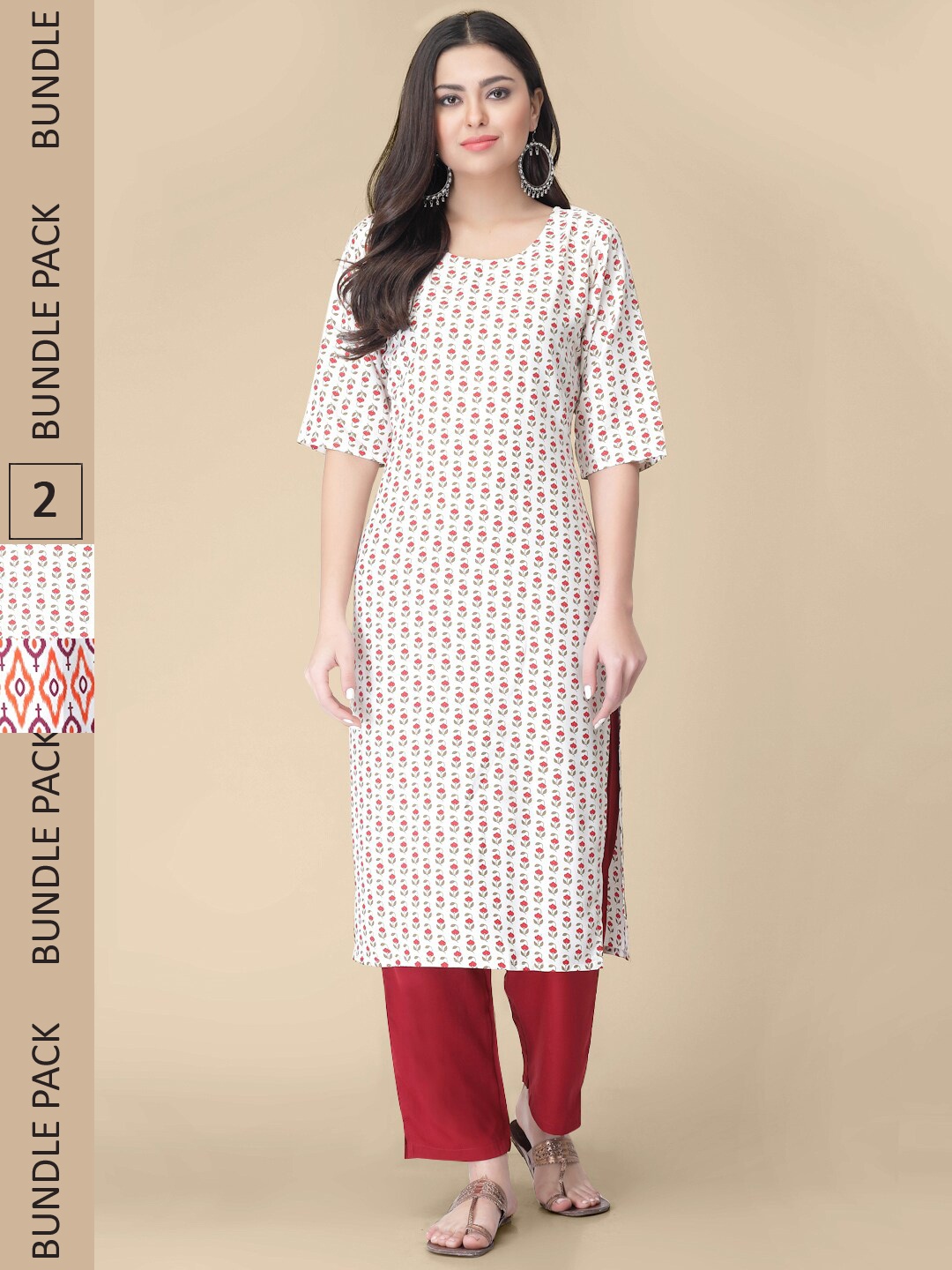 

7Threads Selection Of 2 Printed Crepe Kurta, White