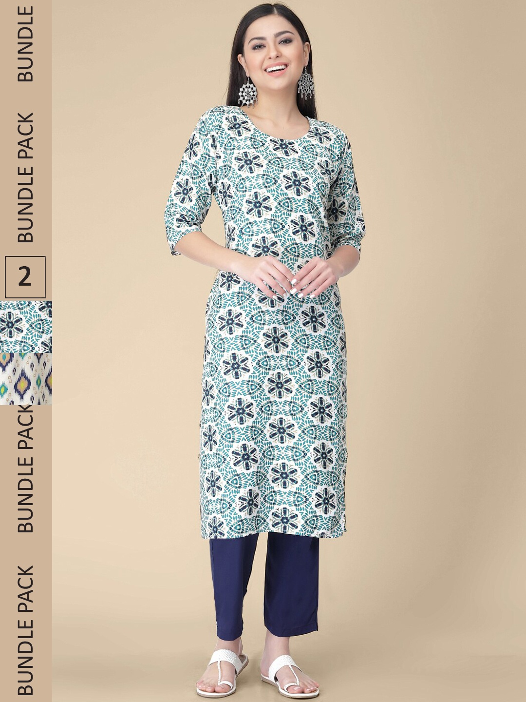 

7Threads Pack Of 2 Floral Printed Crepe Kurtas, Blue