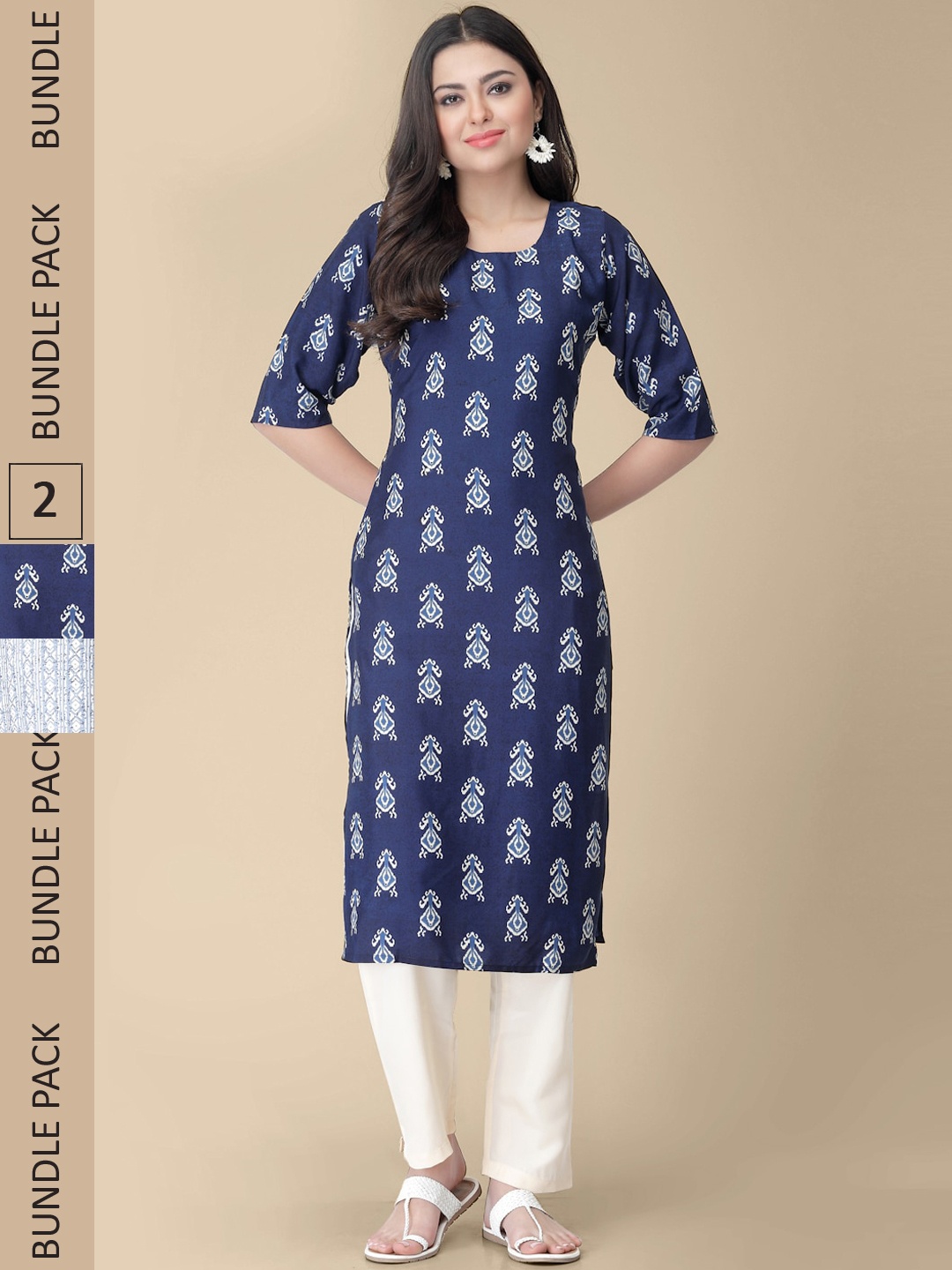 

7Threads Pack Of 2 Printed Straight Kurta, White