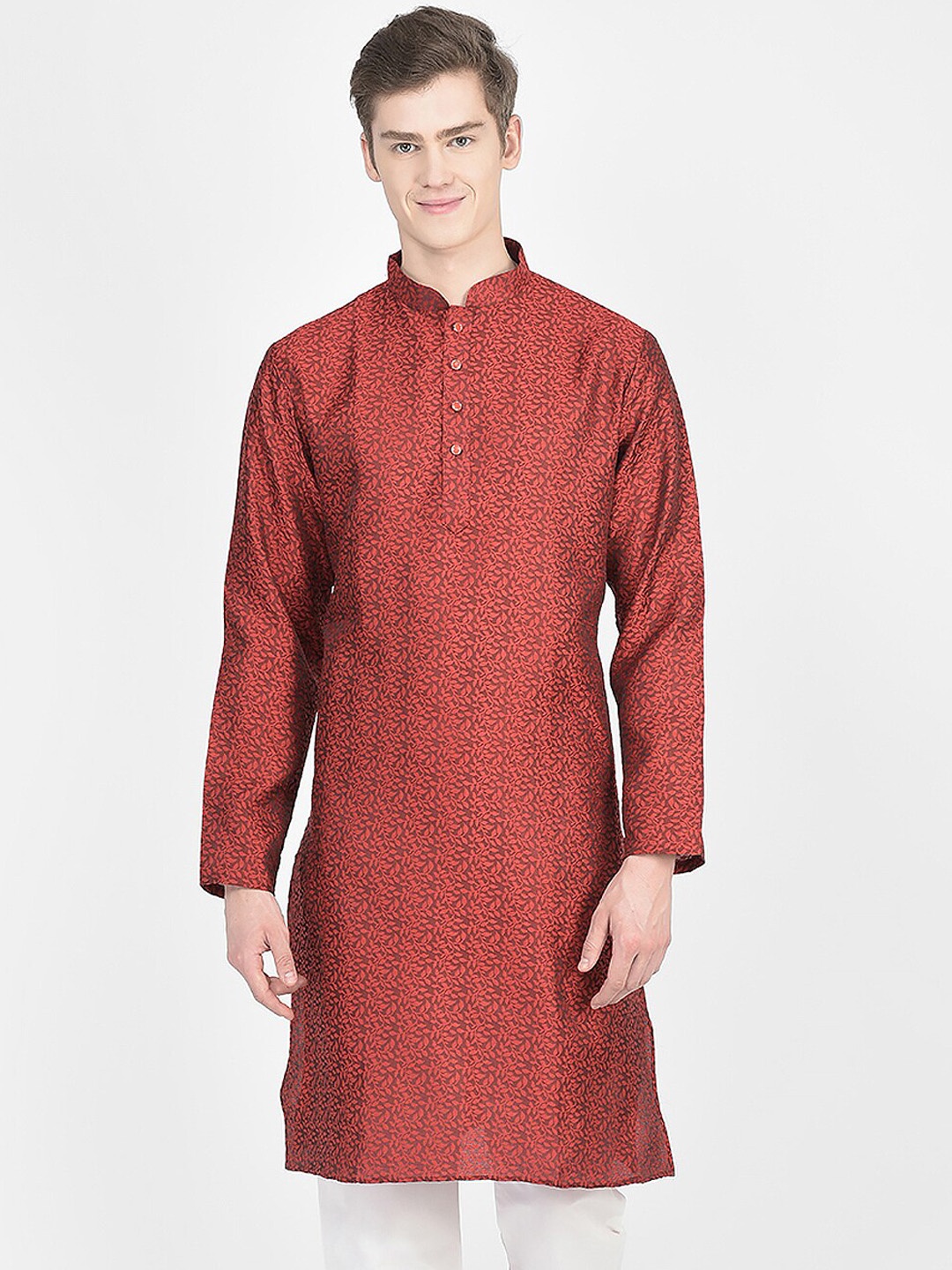 

SG LEMAN Mandarin Collar Ethnic Printed Thread Work Kurta, Maroon