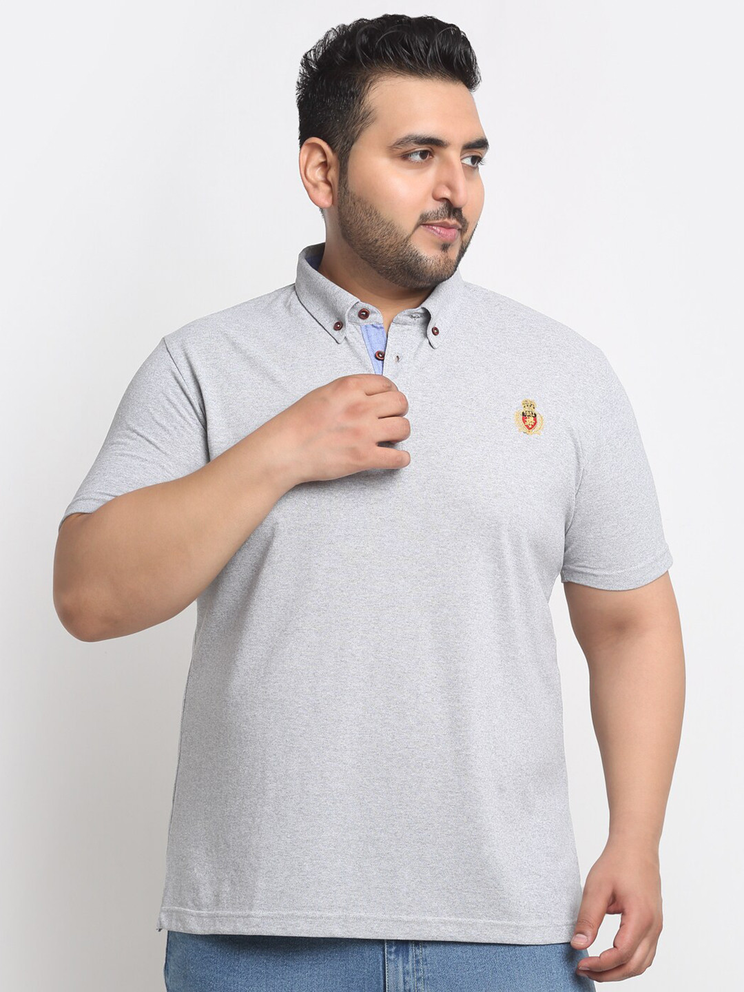 

plusS Grey Regular Fit Polo Collar Pure Cotton T-shirt