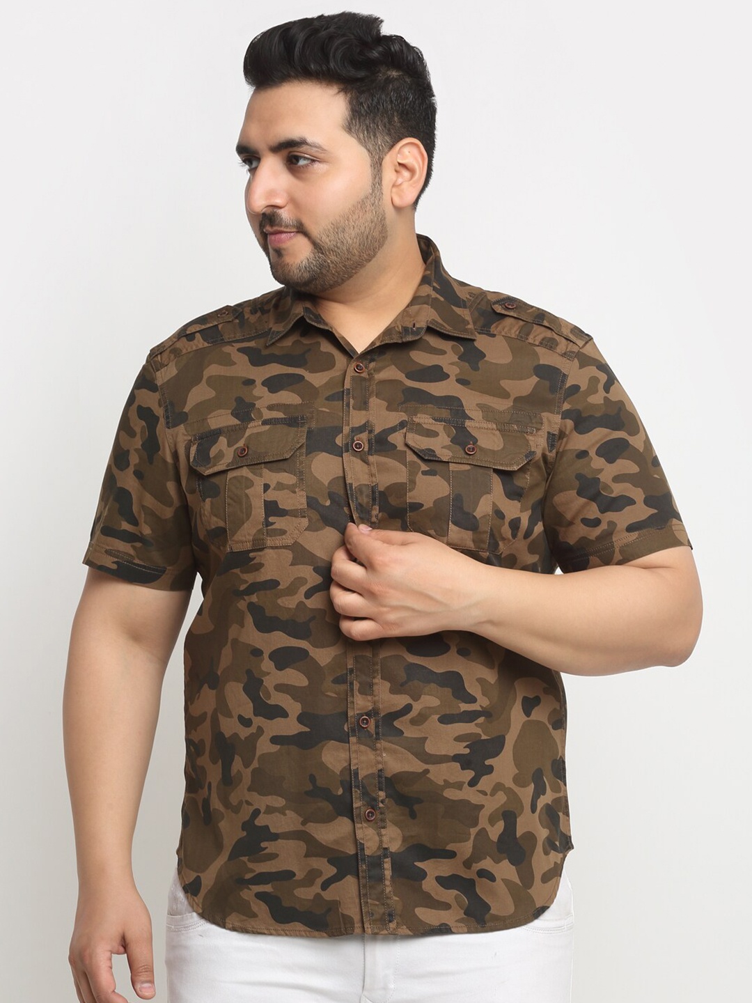 

plusS Men Casual Cargo Shirt, Brown