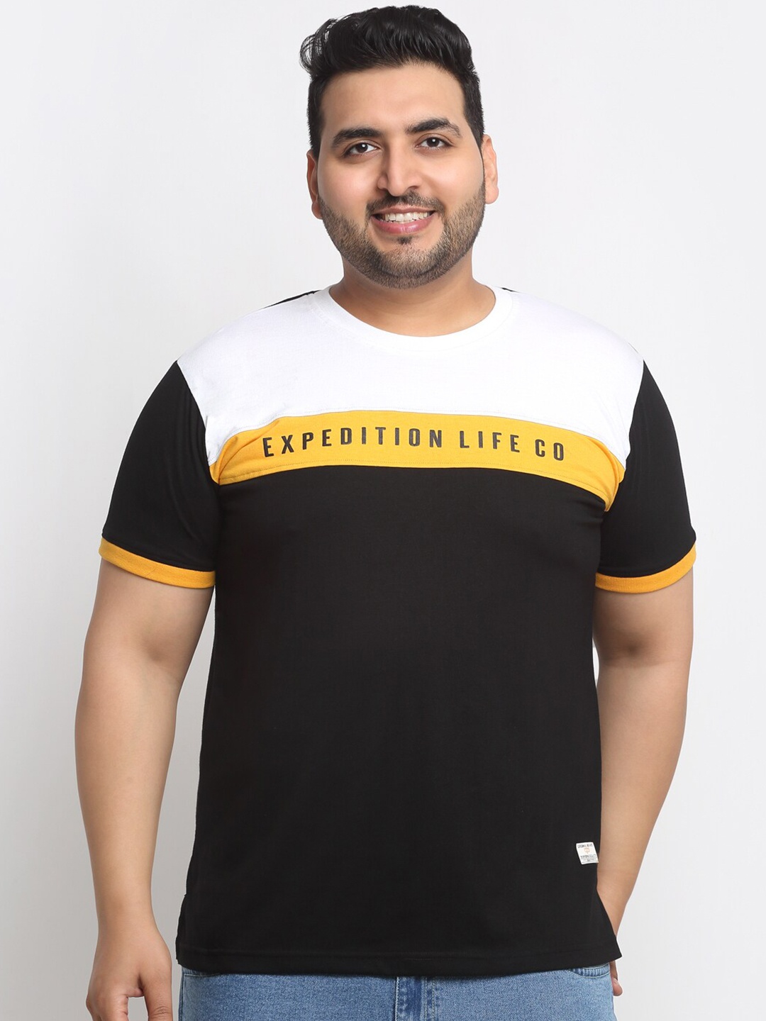 

plusS Black Round Neck Short Sleeves Cotton T-Shirt