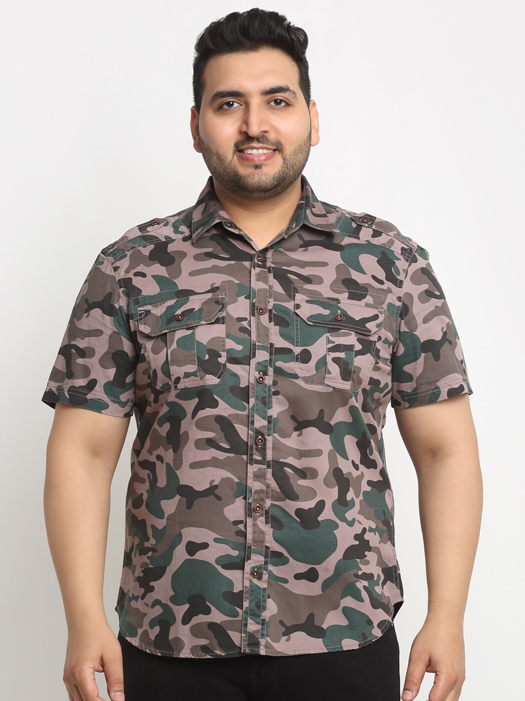 

plusS Men Casual Cargo Shirt, Brown
