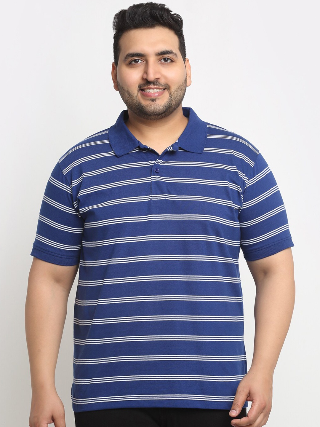 

plusS Blue Striped Polo Collar Pure Cotton T-shirt