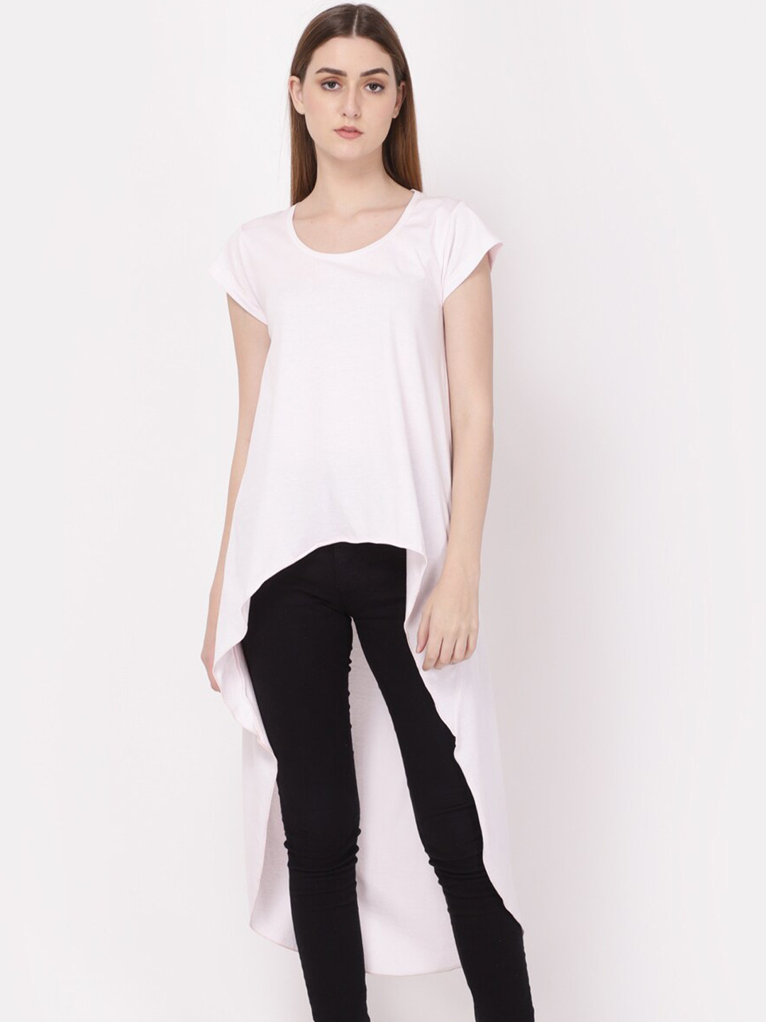 

YOONOY Round Neck Cotton High-Low Longline Top, White