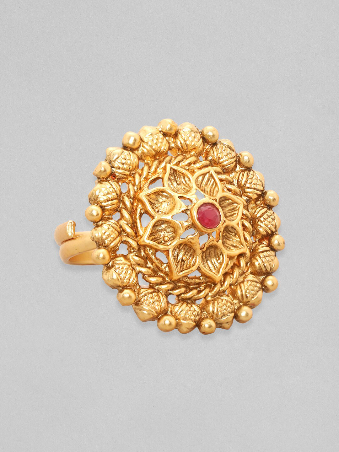 

Rubans Gold-Plated Stone-Studded Temple Adjustable Ring