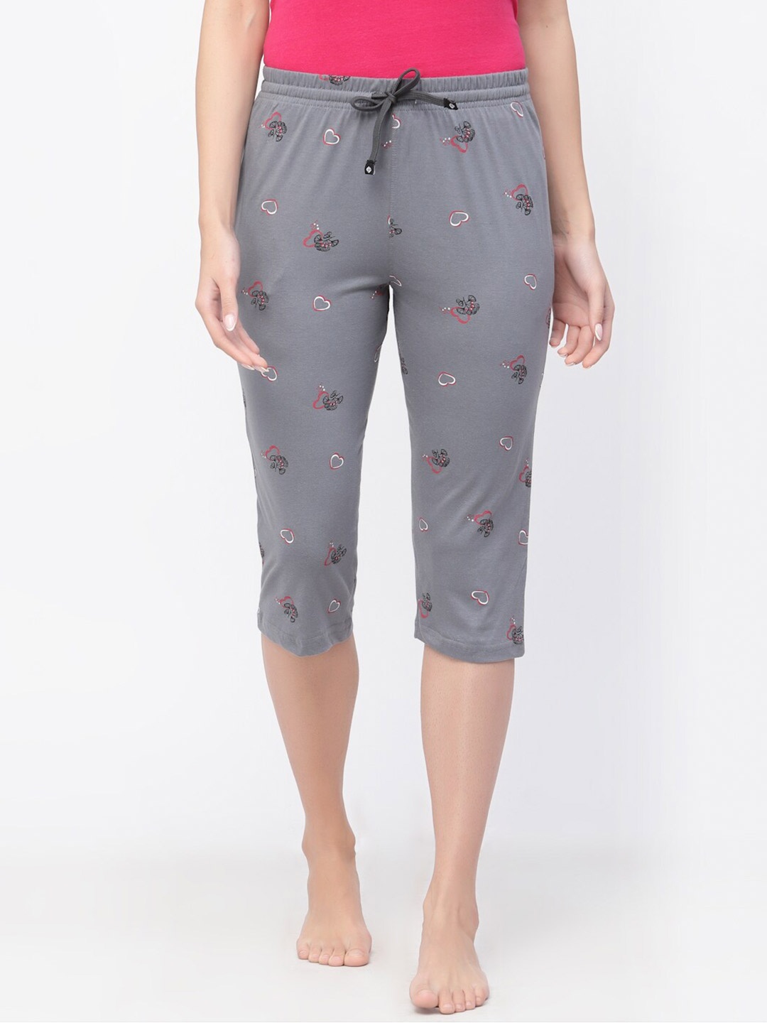 

Floret Women Printed Cotton Regular Fit Mid-Rise Lounge Capris, Grey