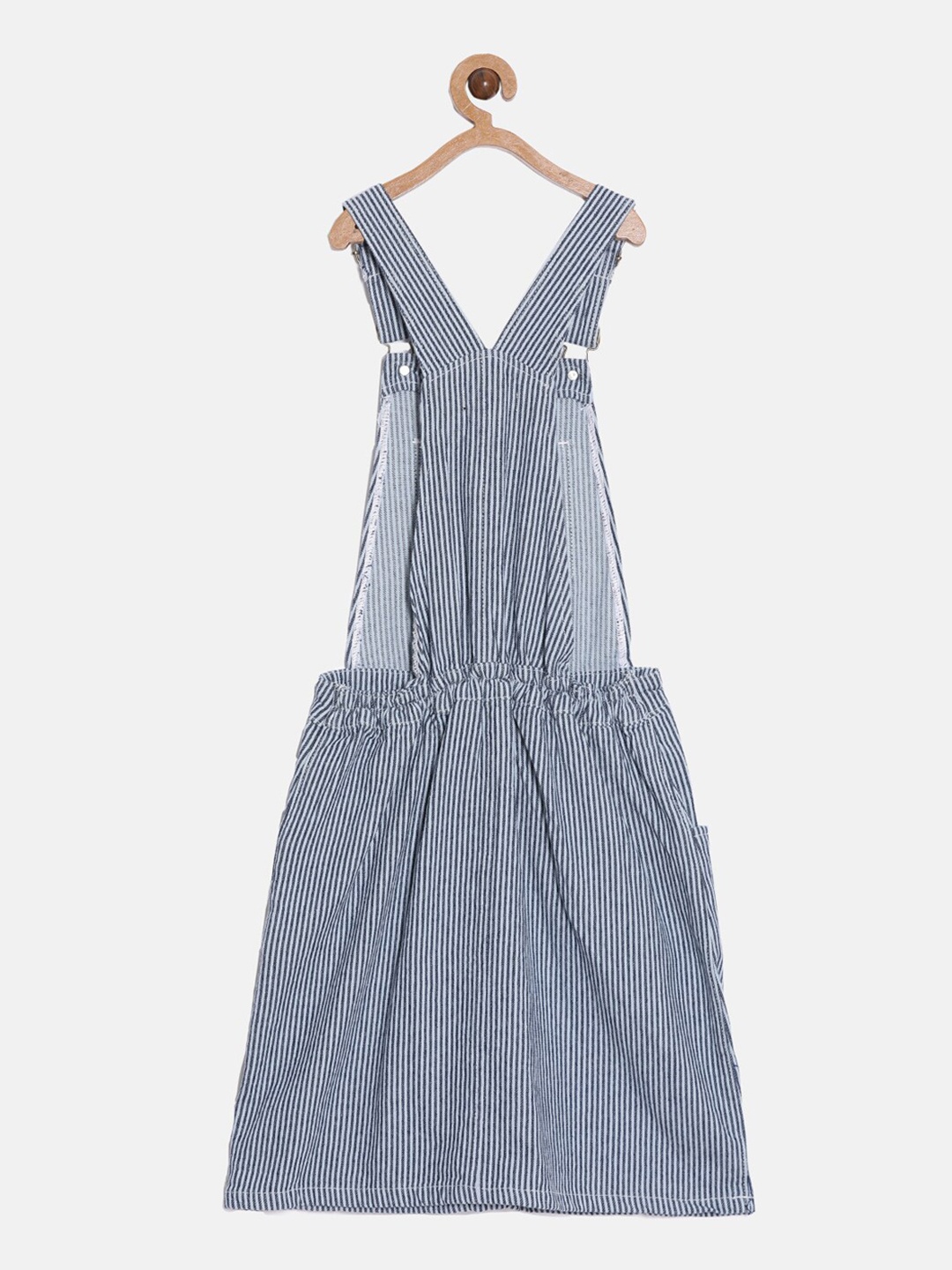 

Kryptic Girls Striped Cotton Denim Pinafore Dress, White