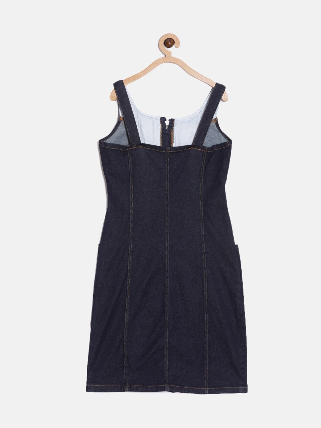 

Kryptic Girls Shoulder Straps Cotton Denim Sheath Dress, Navy blue