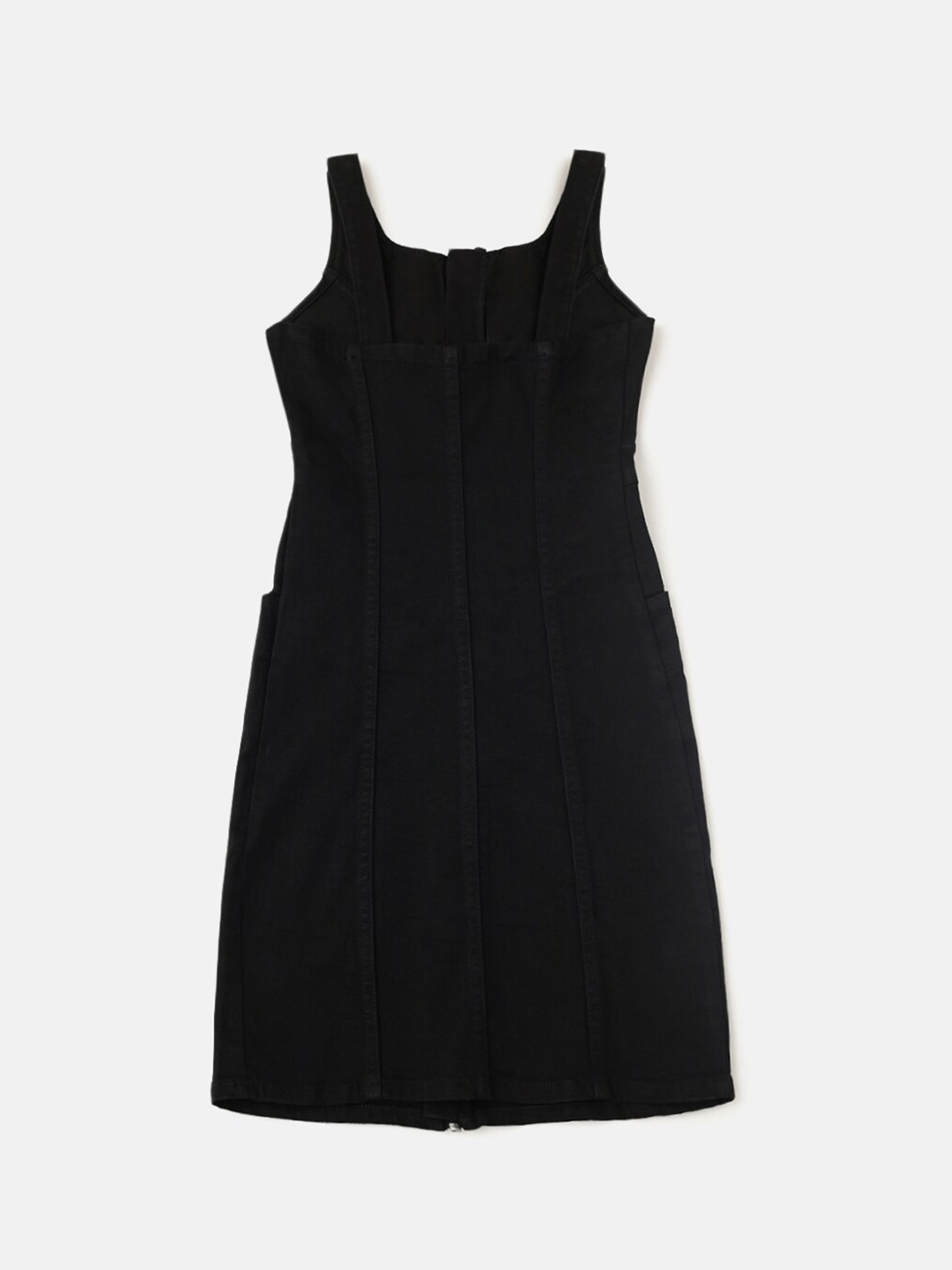 

Kryptic Girls Shoulder Straps Cotton Denim Sheath Dress, Black