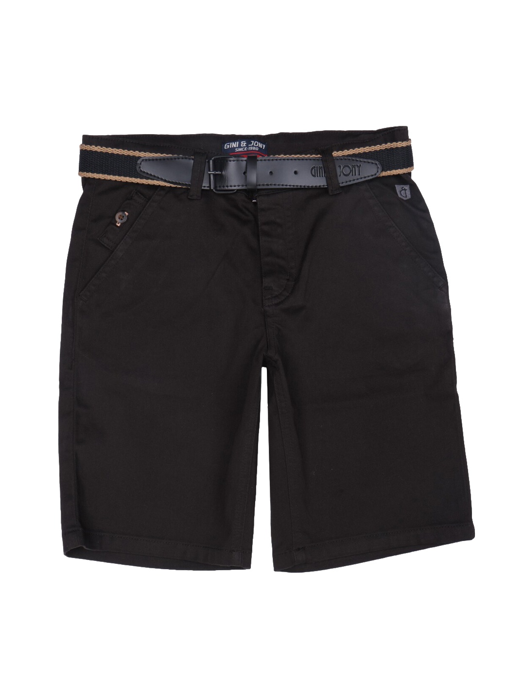 

Gini and Jony Boys Mid-Rise Above Knee Cotton Shorts, Black