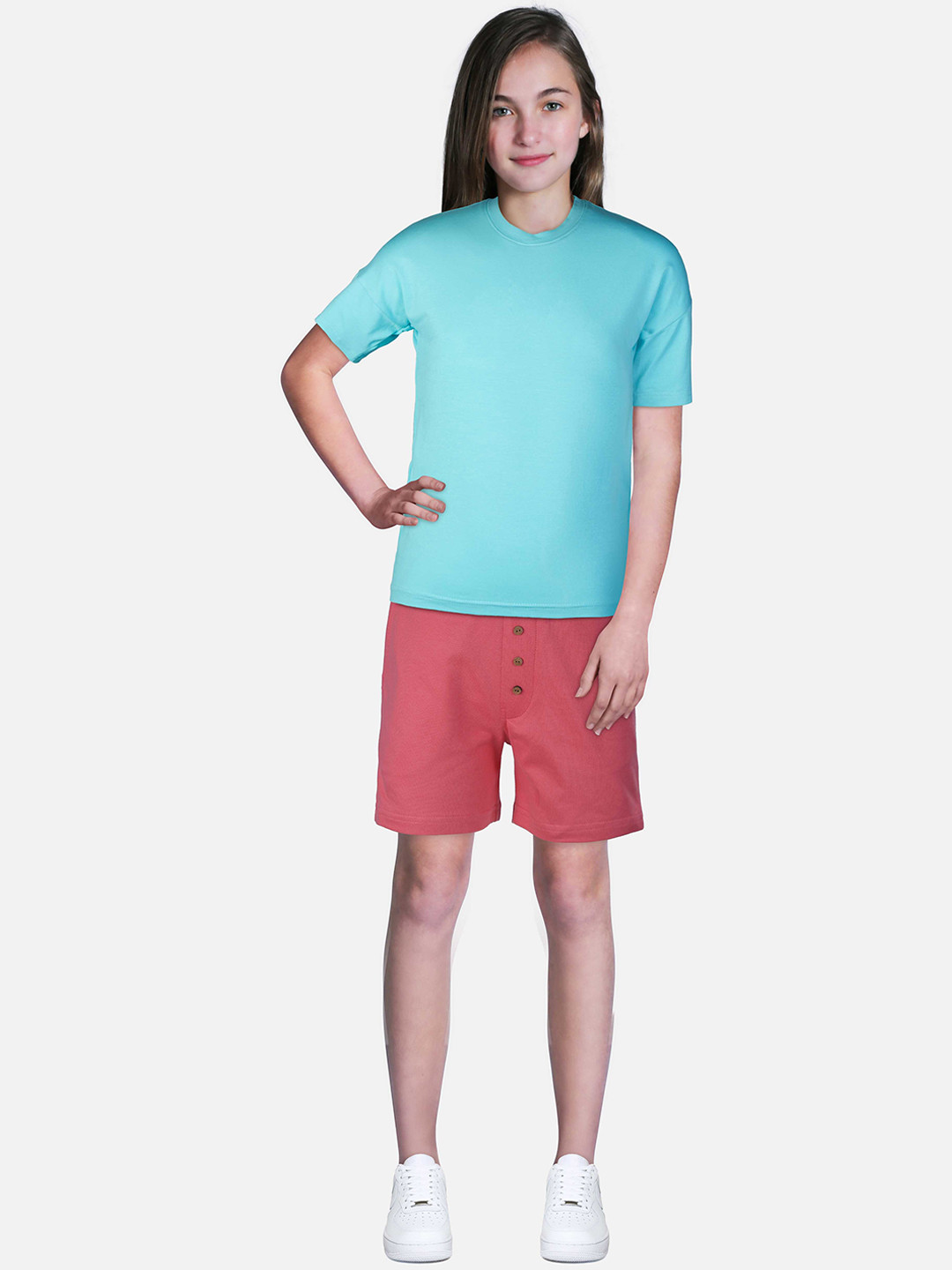 

Gini and Jony Girls Mid-Rise Above Knee Length Cotton Shorts, Pink
