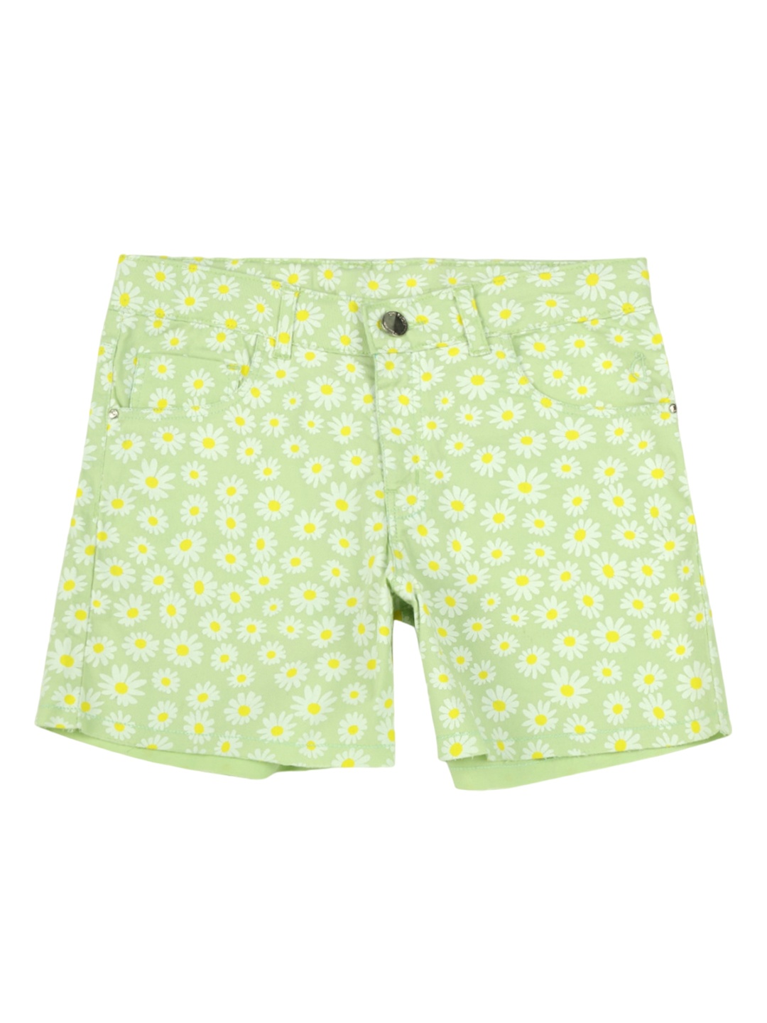 Gini and Jony Infant Floral Printed Mid Rise Cotton Shorts, Green