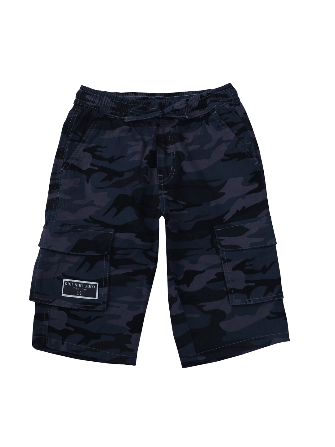 

Gini and Jony Boys Camouflage Printed Mid Rise Cotton Cargo Shorts, Navy blue