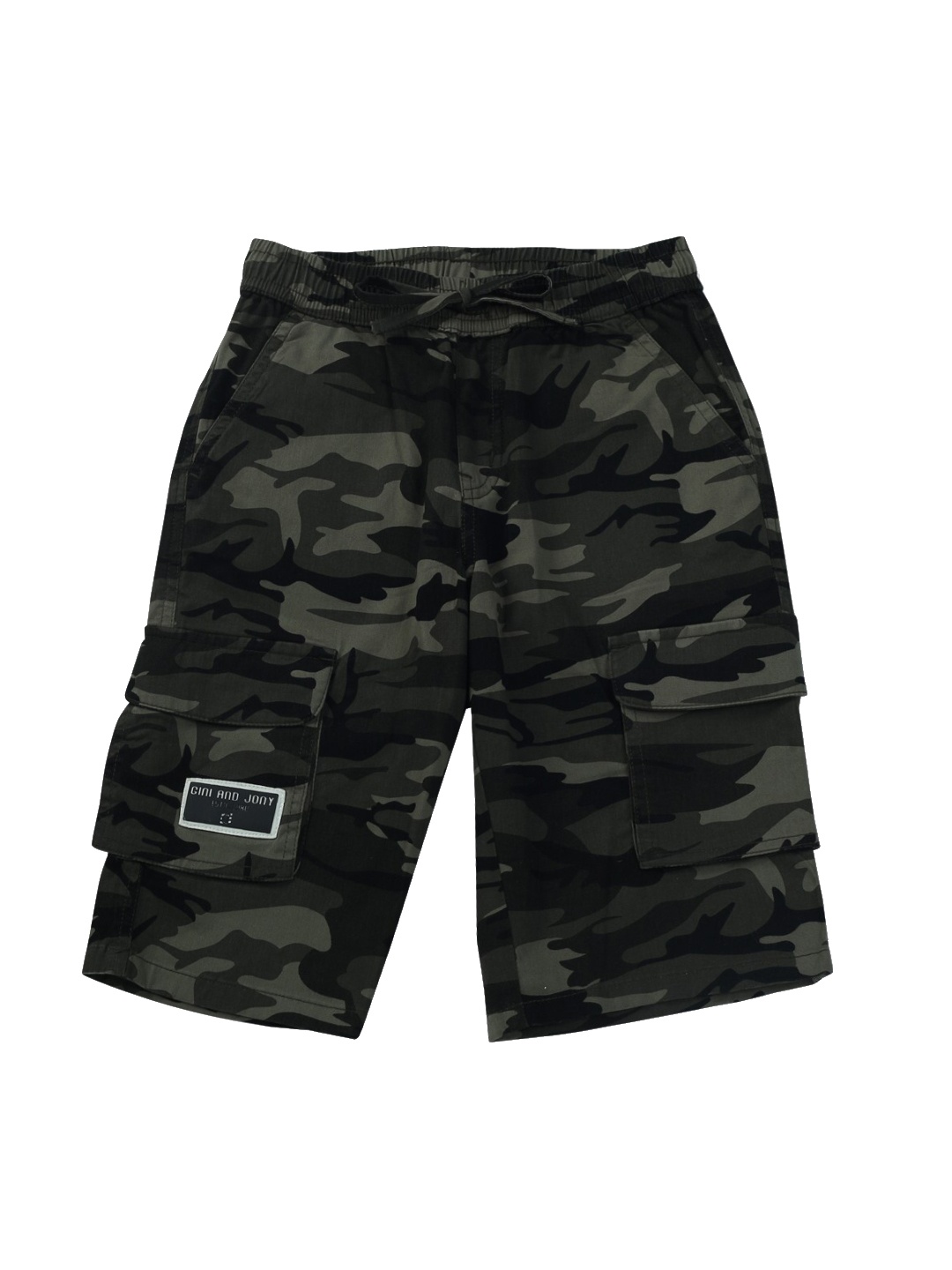 

Gini and Jony Boys Camouflage Printed Mid-Rise Cotton Cargo Shorts, Olive