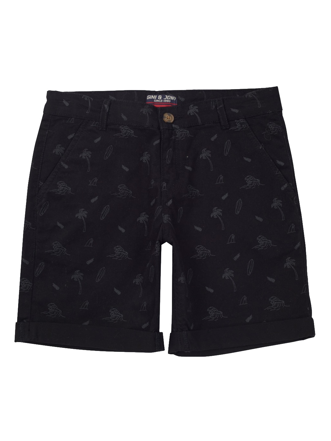 

Gini and Jony Boys Tropical Printed Mid-Rise Cotton Shorts, Navy blue