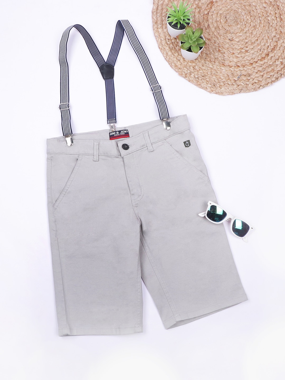 

Gini and Jony Boys Mid-Rise Cotton Shorts, Grey