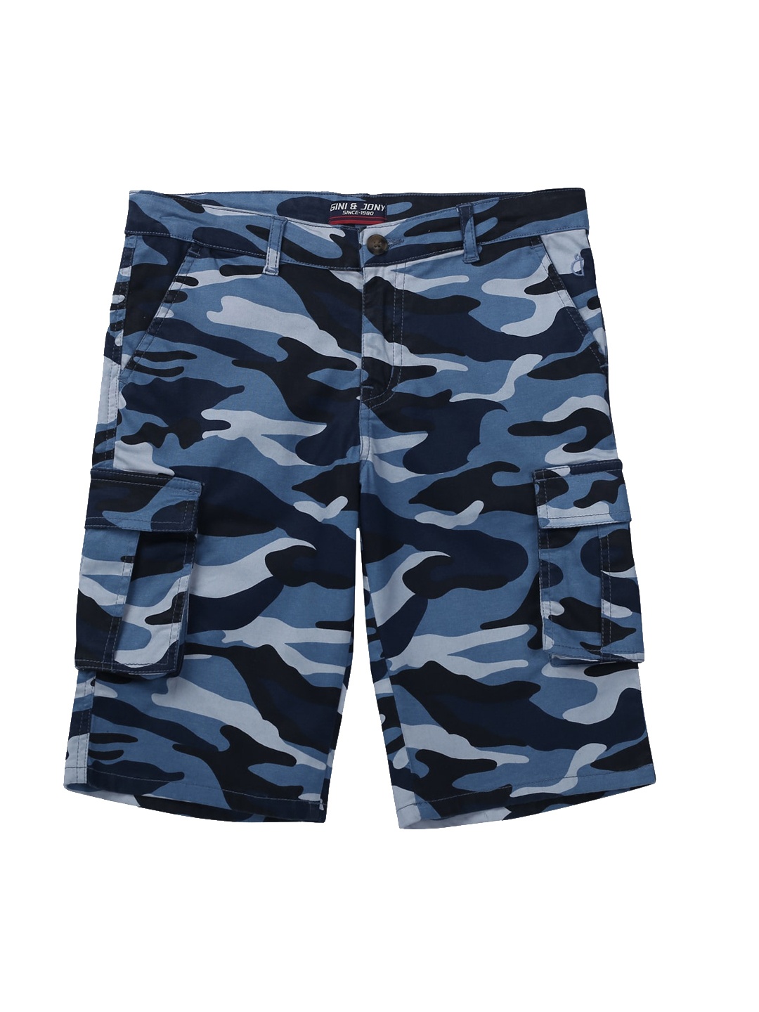 

Gini and Jony Infants Boys Camouflage Printed Mid Rise Cotton Cargo Shorts, Navy blue