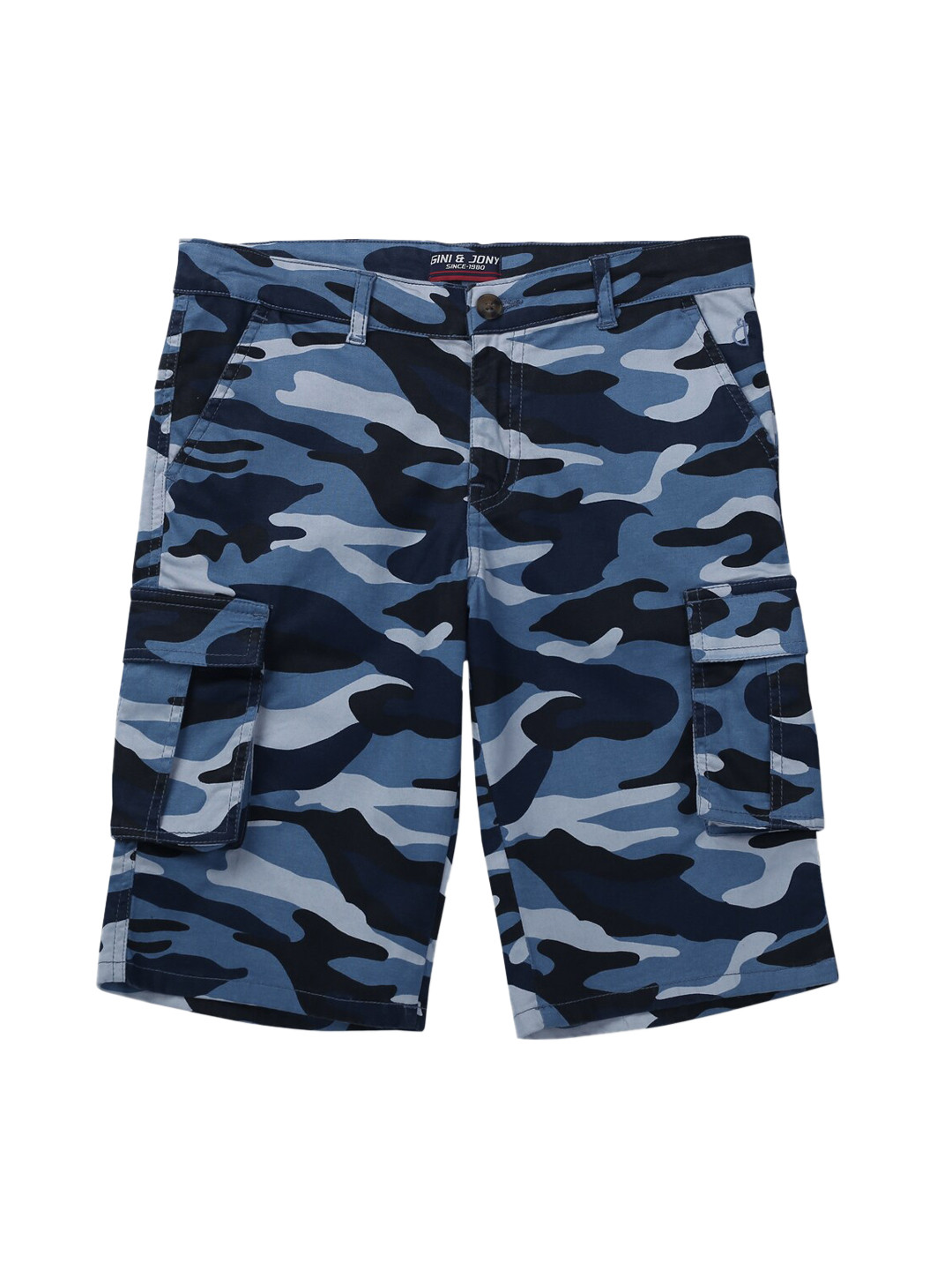

Gini and Jony Boys Camouflage Printed Mid-Rise Cotton Cargo Shorts, Navy blue