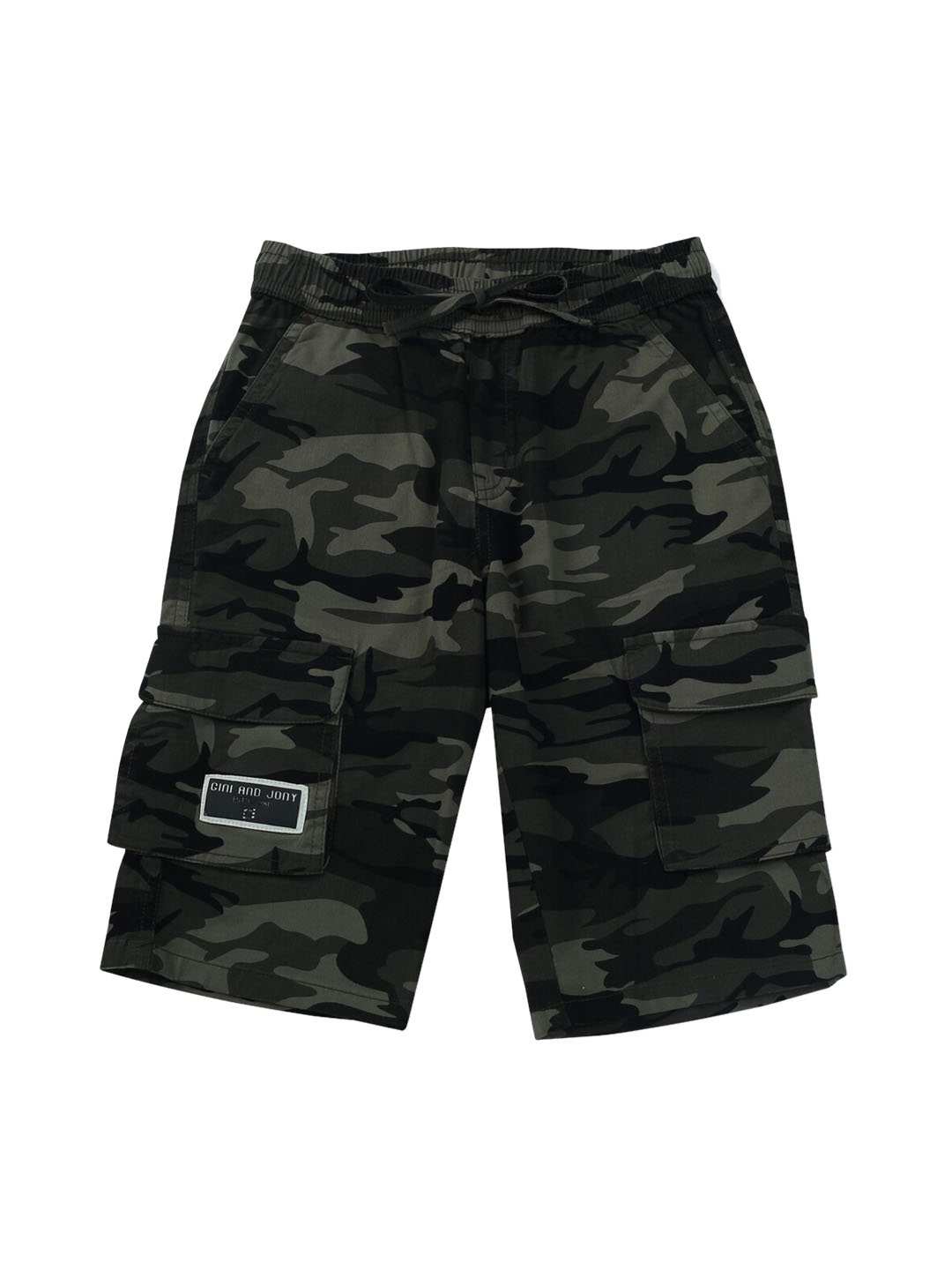 

Gini and Jony Boys Mid-Rise Camouflage Printed Cargo Shorts, Olive